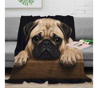 RJAVAGFZL 3D Printed Pug puppy cute Fluffy Blanket Microfiber Soft Cosy Bedding Warm Artistic pet portrait Throw Blanket Anti Static Wrinkle Resistant for Couples Families Guests 40x50inch(100x130cm)