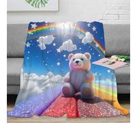 RJAVAGFZL 3D Printed Rainbow teddy bear Nap Blanket Microfiber Warm Soft Bedding Lightweight Fantasy cartoon Thermal Blanket Breathable Thermal Insulating for Adults Teens Kids 80×90inch(200x230cm)