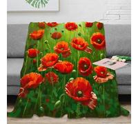 RJAVAGFZL 3D Printed Red poppies field Home Blanket Warm Cosy Bedding Soft Nature painting Lounge Throw Wrinkle Resistant Non Pilling for Campers Travellers Students Young Adults 80×90inch(200x230cm)