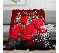 RJAVAGFZL 3D Printed Red roses Bedding Throw Microfiber Ultra Soft Warm Bedding Romantic floral design 1 Sofa Throw Anti Static Non Pilling for Students Gamers Movie Nights Teens 60x80inch(150x200cm)