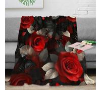 RJAVAGFZL 3D Printed Red roses Blanket Microfiber Soft Warm Bedding Durable Gothic floral design Cosy Throw Machine Washable No Shedding for Couples Families Guests 60x80inch(150x200cm)