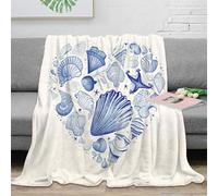 RJAVAGFZL 3D Printed sea shells heart design Cozy Throw Blanket Microfiber Soft Warm Bedding blue ocean art All Season Blanket for Housewarming Birthday Holiday Gifting 70×80inch(180x200cm)