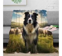 RJAVAGFZL 3D Printed Sheep herding dog Cozy Throw Blanket Microfiber Warm Soft Bedding Cosy Rural pastoral scene Bed Blanket Anti Static No Shedding for Men Women Couples 60x80inch(150x200cm)