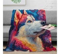RJAVAGFZL 3D Printed Siberian Husky Warm Blanket Microfiber Soft Warm Bedding Breathable Abstract Art Warm Throw for Christmas Thanksgiving Easter 80×90inch(200x230cm)