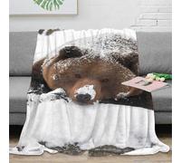RJAVAGFZL 3D Printed Snow-covered bear Warm Blanket Microfiber Soft Warm Bedding Breathable Wild animal portrait Warm Throw for Christmas Thanksgiving Easter 40x50inch(100x130cm)