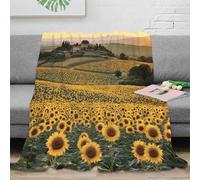 RJAVAGFZL 3D Printed SunflowerFields Fluffy Blanket Microfiber Ultra Soft Warm Bedding RuralLandscapeStyle Bed Throw Wrinkle Resistant for Dorm Dwellers University Students Teens 70×80inch(180x200cm)