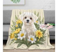 RJAVAGFZL 3D Printed white puppy Living Room Throw Microfiber Soft Warm Bedding Breathable spring floral Cozy Throw Blanket Machine Washable No Shedding for Students Gamers Teens 40x50inch(100x130cm)
