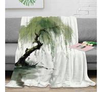RJAVAGFZL 3D Printed Willow tree Warm Blanket Microfiber Warm Thermal Bedding Soft Chinese ink painting Travel Blanket Heartfelt Gift for Wedding Anniversary Newlyweds Couples 50x60inch(127x152cm)