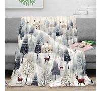 RJAVAGFZL 3D Printed Winter landscape Sofa Throw Microfiber Warm Soft Bedding Lightweight Scandinavian folk art Warm Blanket Breathable All Season for Homeowners Renters Adults 50x60inch(127x152cm)