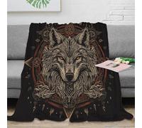RJAVAGFZL 3D Printed Wolf tattoo design Travel Blanket Microfiber Soft Cosy Bedding Warm Celtic mystical Fluffy Blanket Machine Washable No Shedding for Couples Families Guests 50x60inch(127x152cm)