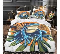 RJAVAGFZL BlueFrogArt 3D Print 3-Piece Comforter Cover TropicalIllustrationStyle Bed Cover Set Microfiber Concealed Zipper Ultra Soft Breathable for Toddlers Kids Teens Single（140x200cm）