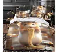 RJAVAGFZL Cute mouse eating 3D Print 3-Piece Comforter Cover Cartoon whimsical style Bed Cover Set Plush Microfiber Hypo-allergenic Concealed Zipper for Toddlers Kids Teens Super king（260x220cm）