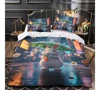 RJAVAGFZL Cute rabbit 3D Print 3-Piece Comforter Cover Cartoon whimsical style Bed Cover Set Soft Microfiber Concealed Zipper Non-Allergenic for Toddlers Kids Teens Adults Single (135x200cm)
