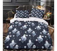 RJAVAGFZL Halloween ghosts 3D Print 3 PCS Quilt Cover whimsical spooky pattern Duvet Cover Set Super Soft Microfiber Zippered Closure Hypo-allergenic Anti-Bacterial for Toddlers Single (135x200cm)