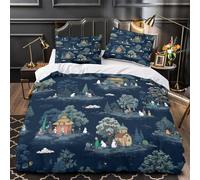 RJAVAGFZL Moomin characters 3D Printed 3 PCS Quilt Cover whimsical forest scene Duvet Cover Set Super Soft Breathable Microfiber Zippered Closure for Kids Teens Men Women Seniors Double（200x200cm）
