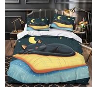 RJAVAGFZL sleeping cat 3D Print 3 Piece Set Comforter Cover cartoon night scene Duvet Cover Ultra Soft Breathable Microfiber Invisible Zipper for Toddlers Kids Teens Adults Double（200x200cm）