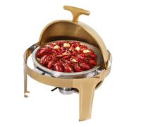 RjcdOPL Chafing Dish Buffet Set 9 L, Round Roll-Top Stainless Steel Chafer Warmer, Fuel-Powered Countertop Buffet Server, Portable and Stable for Catering, Parties & Weddings (Gold)