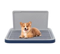 RjcdOPL Dog Potty Training Toilet Tray, Puppy Pad Holder with Wall Column, Indoor Dog Toilet Training Tray with Mesh Grille, Easy Cleaning, for Yorkshire Terrier and Small Puppies (Blue)