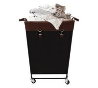 RjcdOPL Large Laundry Basket on Wheels, 210L Rolling Hamper Trolley with Detachable Waterproof Oxford Fabric Bag, Heavy Duty Iron Frame, for Home, Hotel, Bathroom, Laundry Room (Black)