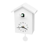 RjcdOPL Modern Cuckoo Wall Clock, White Minimalist Birdhouse with Pendulum, Silent Sweep Chiming Movement, Decorative Hanging Clock for Living Room, Bedroom, Office