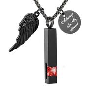 RJCMJDEU Bar Urn Necklace for Men Women Cremation Jewelry for Ashes with Angel Wing Charm Stainless Steel Cremation Memorial Ash Pendant for Loved One, Stainless Steel, No Gemstone