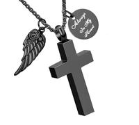 RJCMJDEU Cross Urn Ashes Necklace for Women Men Human Cremation Jewelry for Loved Ones Memorial Angel Wing Ash Pendant - Always in My Heart, Stainless Steel, No Gemstone