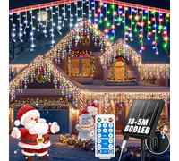 RJEDL Outdoor Solar Christmas Icicle Lights 18+5m/75.5ft 600 Led Icicle String Lights with USB Port & Remote Control Solar Hanging Lights Waterproof for Outside Backyard Balcony Decor