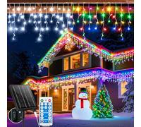 RJEDL Outdoor Solar Christmas Icicle Lights 25+5m/98.5ft 800 Led Solar Icicle String Lights with USB Port & Remote Control Hanging Lights Waterproof for Outside Backyard Balcony Decor White+Multicolor