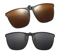 RJFUJP 2 PCS Clip-On Sunglasses, Clip on Glasses for Men Women, Flip over Myopia Sunglasses, Easy to Put on and Take off One Handed over Glasses, Ultraviolet-Proof, Suitable for Outdoor Fishing