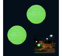 RJFUJP 2 Pcs Glow In The Dark Dog Balls, Unbreakable Dog Ball Toy, High Elasticity, Anti Chewing, Helps with Tooth Training, Suitable for Small, Medium and Large Dogs