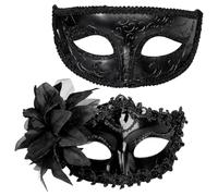 RJFUJP 2 Pcs Masquerade Ball Masks, Venetian Style Party Accessories For Costume Events, Elegant Black Masquerade Masks For Couples, Costume Party Masksand Themed Celebrations