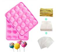RJFUJP 20 Cavity Silicone Cake Pop Mold, BPA Free Cake Pop Kit with 100 Bags, 100 Twist Ties,and 20 Cake Pop Sticks, Great for Cake Pop Maker, Cake, Hard Candy, Chocolate, Jelly