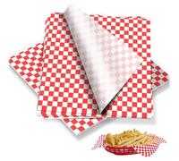 RJFUJP 200 PCS Greaseproof Paper Sheets, Red, 18cm x 18cm, Virgin Wood Pulp, Non-Stick, Water & Oil Resistant, Classic Checkered Pattern, Ideal for Deli, Sandwich, Cakes, Hamburgers