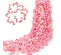 RJFUJP 3 PCS Cherry Blossom, Artificial Silk Cherry Garland, Cherry Blossom Artificial Flowers for Outdoor Indoor Garden Wedding Party Birthday Decoration, 180cm (Dark Pink)