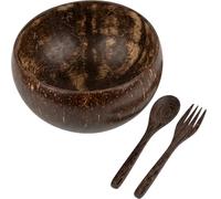 RJFUJP 3-Piece Coconut Bowl Set, Wooden Bowls for Food and Yogurt Bowls, Coconut Shell Bowls for Vegan Dining and Outdoor Picnics, Complete with Wooden Spoon and Fork