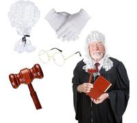 RJFUJP 4 PCS Judge Costume Accessories, Judge Wig With Gavel, Court Lawyer Wig Costume Accessories for Cosplay Role-Playing Halloween Costumes Party
