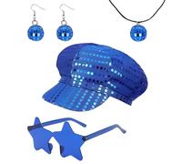 RJFUJP Abba Accessories, 4pcs 70s Sequin Abba Hat With Earrings, Necklace, Glasses, Abba Accessories For Women For Disco Theme Parties, Music Festivals & Daily Wear