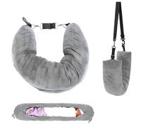 RJFUJP Stuffable Neck Pillow for Travel, Stuffable Neck Pillow with Adjustable Straps, Fillable Necks Pillows Stuffabled with Clothes for Backpacking and Long Flights (1, Grey)