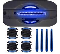 Rjhadbvhdwq 8Pcs Car Door Handle Protector for Citroën C1 (PM PN B4 2005-2022), Reflective Carbon Fiber Scratch Guards, Auto Paint Protection Films, Night Safety Warning Stickers for Auto,Blue (Blue)