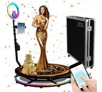RJHJK 360 Photo Booth Machine - Remote + Ring Light + Selfie Holders, App Remote Control - Automatic Slow Motion, 1-7 People + Flight Case for Wedding/Parties/Photography Rent,100cm