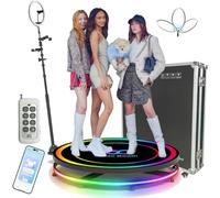 RJHJK 360 Photo Booth Machine with Flight Case, 360 Camera Booth Selfie Platform with Adjustable Stand, Intelligent Remote+APP Control, 3 Colour Lighting Modes