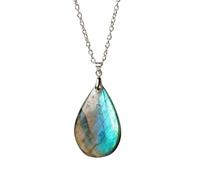 RJINGSHI 1PCS Natural Labradorite Crystal Waterdrop Necklace Moonstone Healing Crystal Pendant Polished Crystal Gemstone Gift for Men‘s Women's
