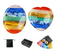 RJINGSHI 2pcs Chakra Crystal Worry Stone for Anxiety Relief & Healing Crystal Thumb Gemstone & Balancing Chakras Reiki Gifts for Women/Men