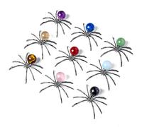 RJINGSHI 9Pcs Natural Crystal Spider Figurines, Handmade Polished Gemstone Mini Animal Spiders for Gothic Room Decor, Halloween, Terrarium Ornaments, Witchcraft Crystal Healing Gifts