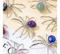 RJINGSHI 9PCS Natural Crystal Tumbling Stones with Silver Alloy Spider Handmade Halloween Decor Gift for Home & Office Unique Animal Figurine Collection