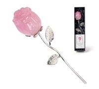 RJINGSHI Crystal Rose Valentine's Day Gift Natural Quartz Flower Pink Forever Roses Gift Set for Her Women Girlfriend Wife Mom (Christmas, Rose Day, Anniversary Keepsake)