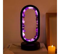 RJINGSHI Healing Crystal Night Light Table Lamp Natural Amethyst Gemstone Bedside Lamp USB-Powered Three-Colour Dimming Mode Ambient Light for Living Room Bedroom Office Home Decoration (Black)