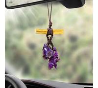 RJINGSHI Natural Amethyst Crystal Car Mirror Hanging Ornament, Palo Santo Wood Macrame Charm Decor, Healing Gemstone Rearview Accessory, Home Window Wall Pendant, New Car Gift for Men and Women