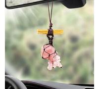 RJINGSHI Natural Crystal Rose Quartz & Handmade Palo Santo Hanging Ornament, Macrame Decor for Car Rearview Mirror, Self-Love & Heart Chakra Healing, Yoga Meditation Gift for Home Office