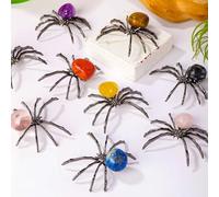 RJINGSHI Natural Crystal Spider Various Polished Hand-Made Spider Animal for Halloween Decor Home Decor Gift (9pcs-Black-Rollingstone, 1.96in)